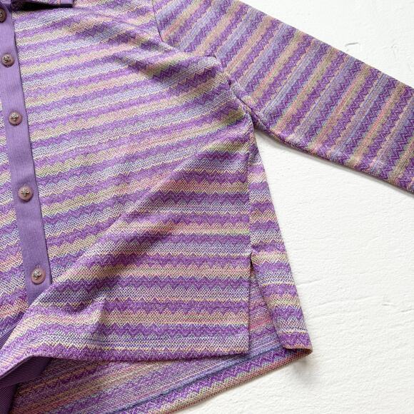 Purple Zigzag Metallic Stripe Knit Button Up Rhinestone Collar, Size XL - Picture 6 of 8